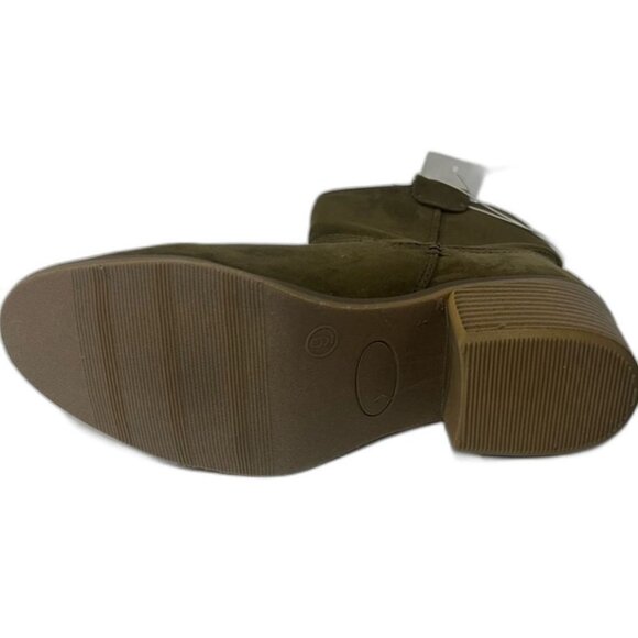 Merona Khaki Western Ankle Boots Block Heel Size 9 Faux Suede New NWT - Picture 5 of 9